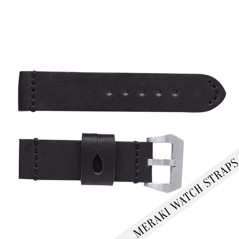 Black - 24Mm Calfskin Leather Watch Strap