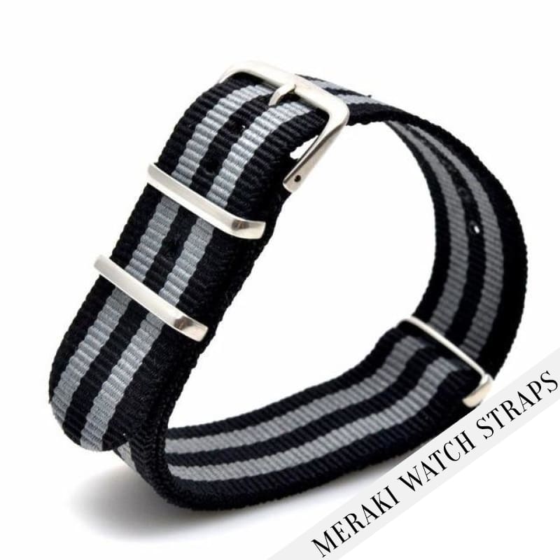 Black & Double Grey Stripe - 22Mm Nato Watch Strap