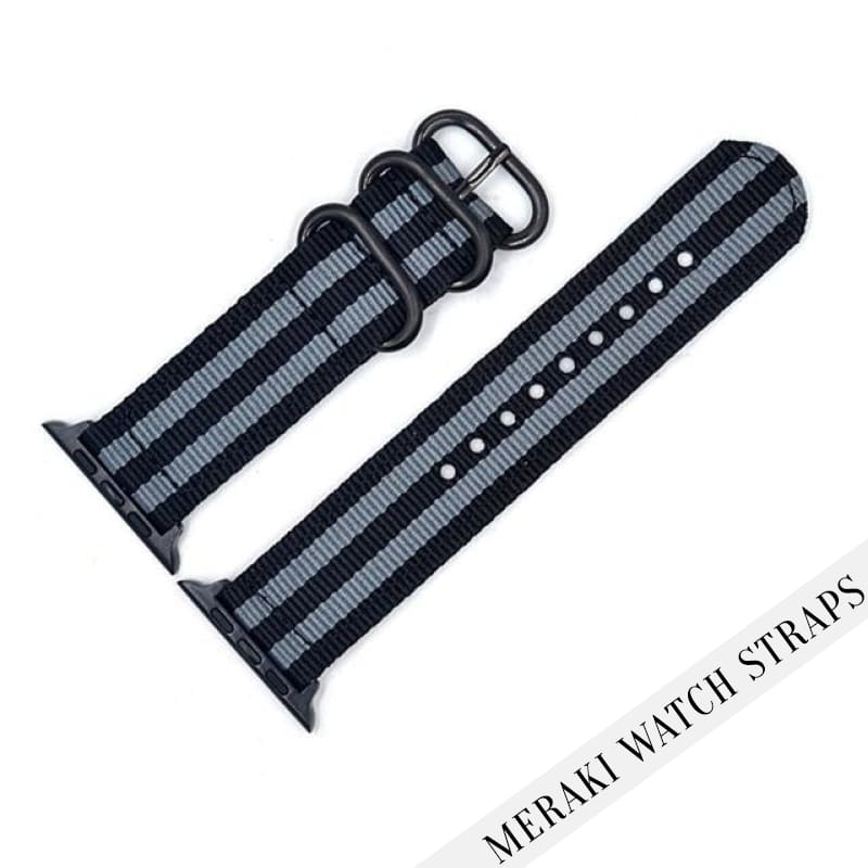 Black & Double Grey Stripe - 42Mm Apple Watch Strap