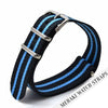 Black & Double Light Blue Stripe - 18Mm Nato Watch Strap