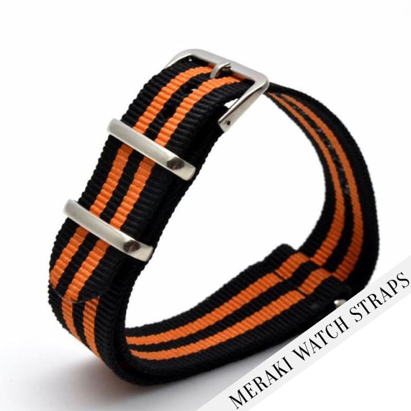 Black & Double Orange Stripe - 18Mm Nato Watch Strap