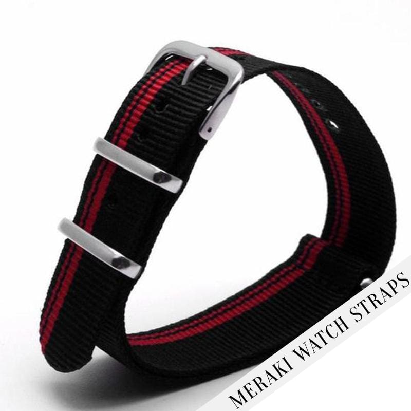 Black & Double Red Side Stripe - 20Mm Nato Watch Strap