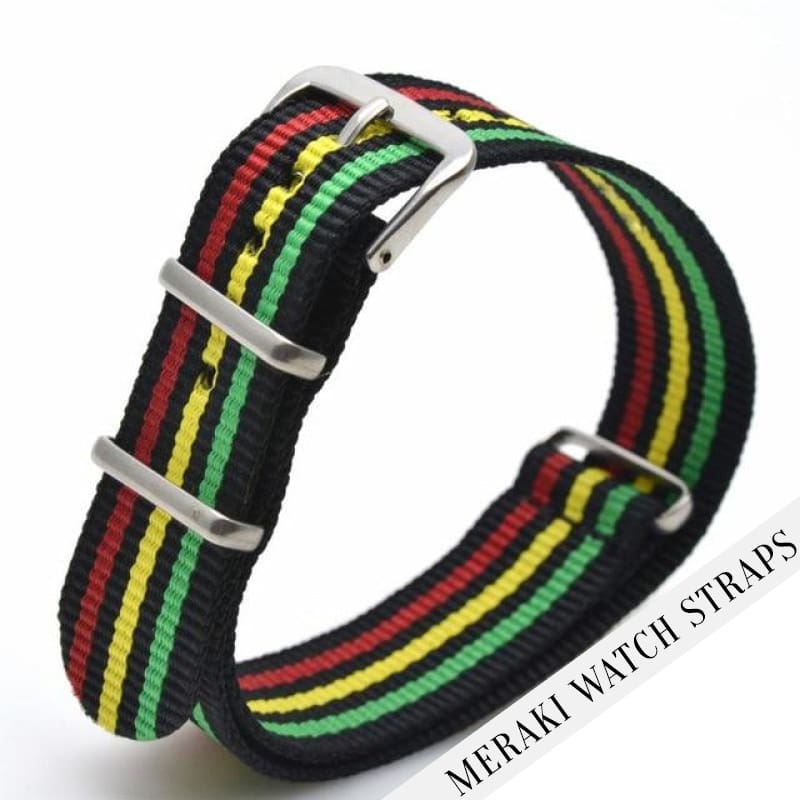 Black & Red/yellow/green Stripe - 18Mm Nato Watch Strap