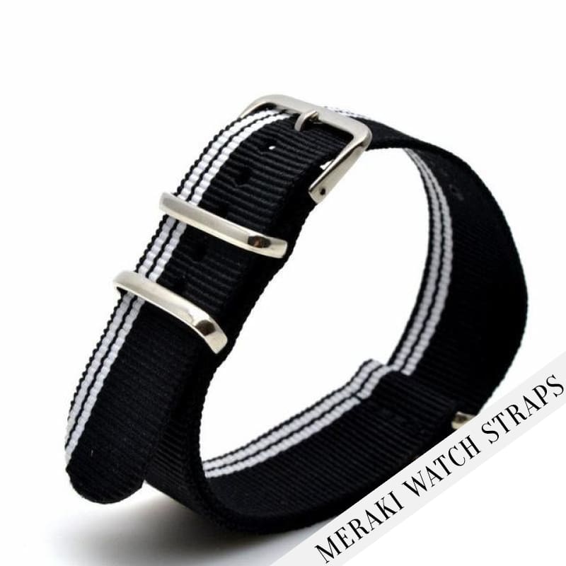 Black & White Side Stripe - 22Mm Nato Watch Strap