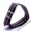 Black & White/navy/red Stripe - 20Mm Nato Watch Strap