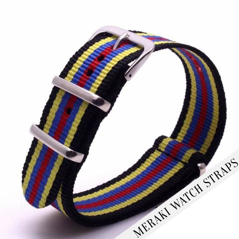 Black/yellow/blue/red - 20Mm Nato Watch Strap