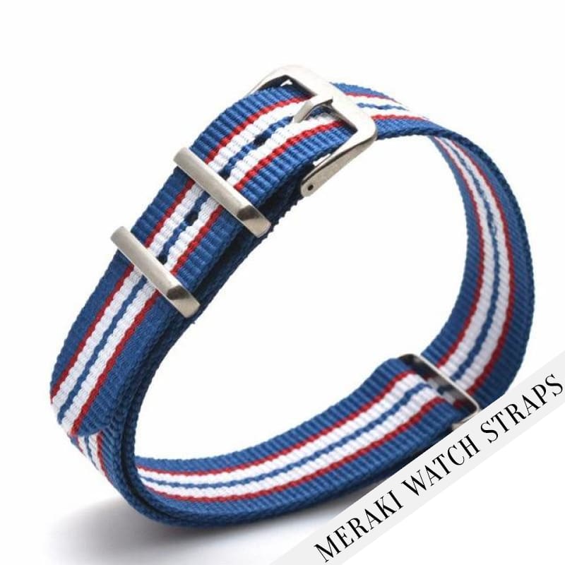 Blue & Red/white Stripe - 16Mm Nato Watch Strap