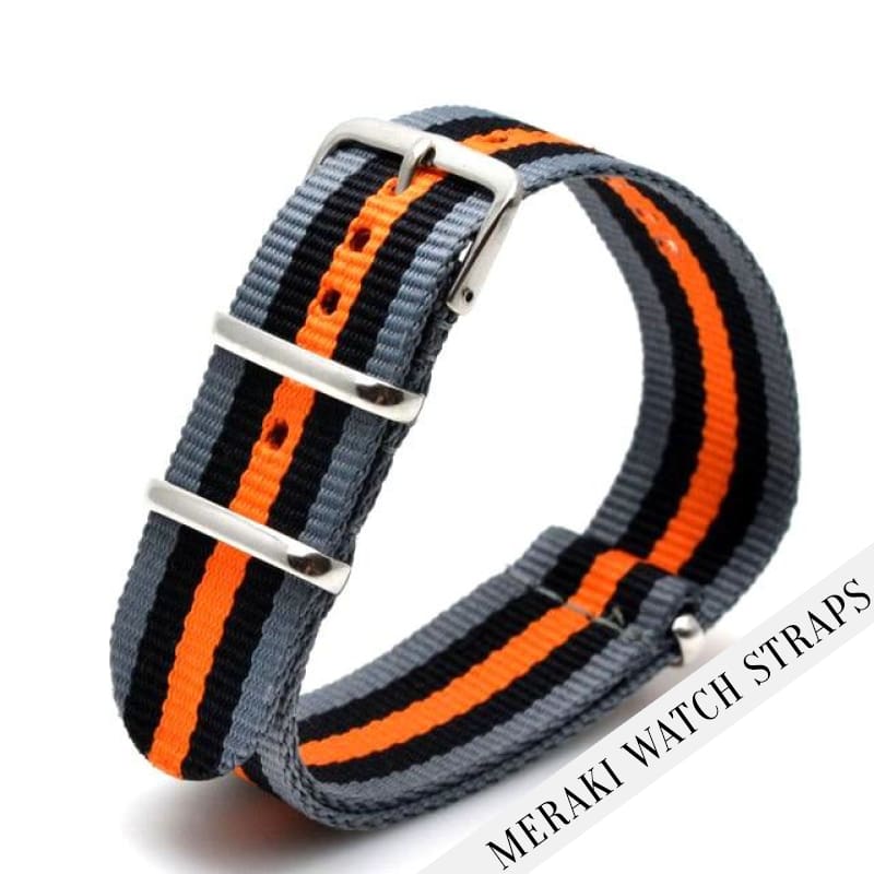 Grey & Black/orange Stripe - 22Mm Nato Watch Strap