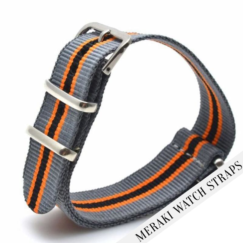 Grey & Orange/black Stripe - 20Mm Nato Watch Strap