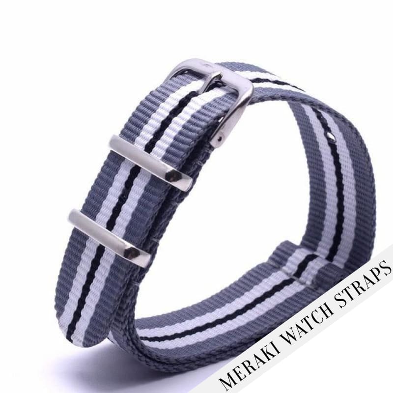 Grey & White/black Stripe - 20Mm Nato Watch Strap