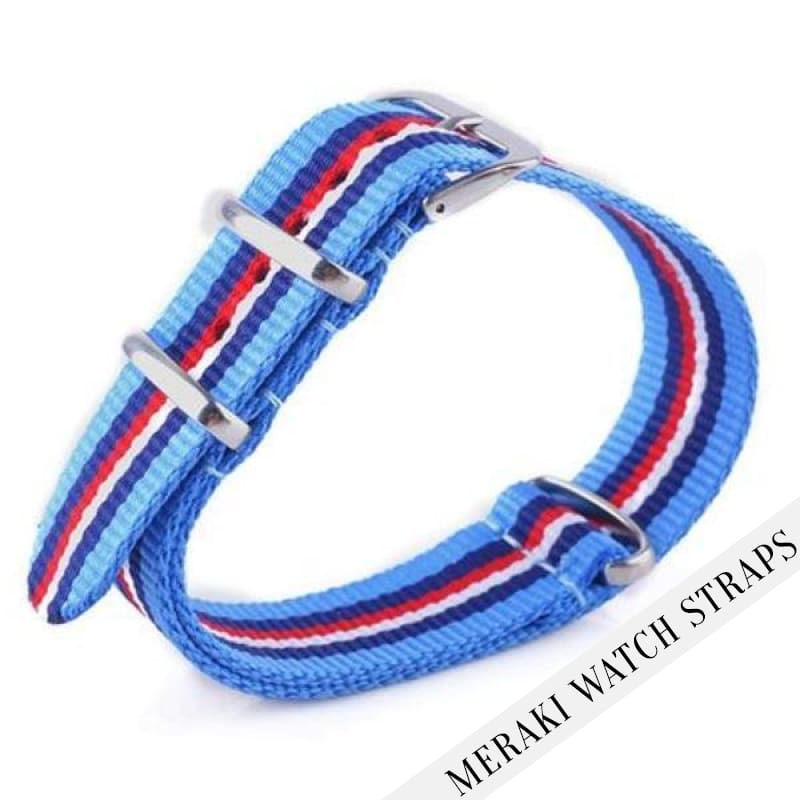 Light Blue & Blue/red/white Stripe - 20Mm Nato Watch Strap