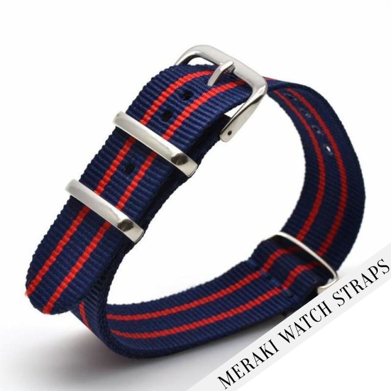 Navy & Double Red Thin Stripe - 18mm Nato Watch Strap