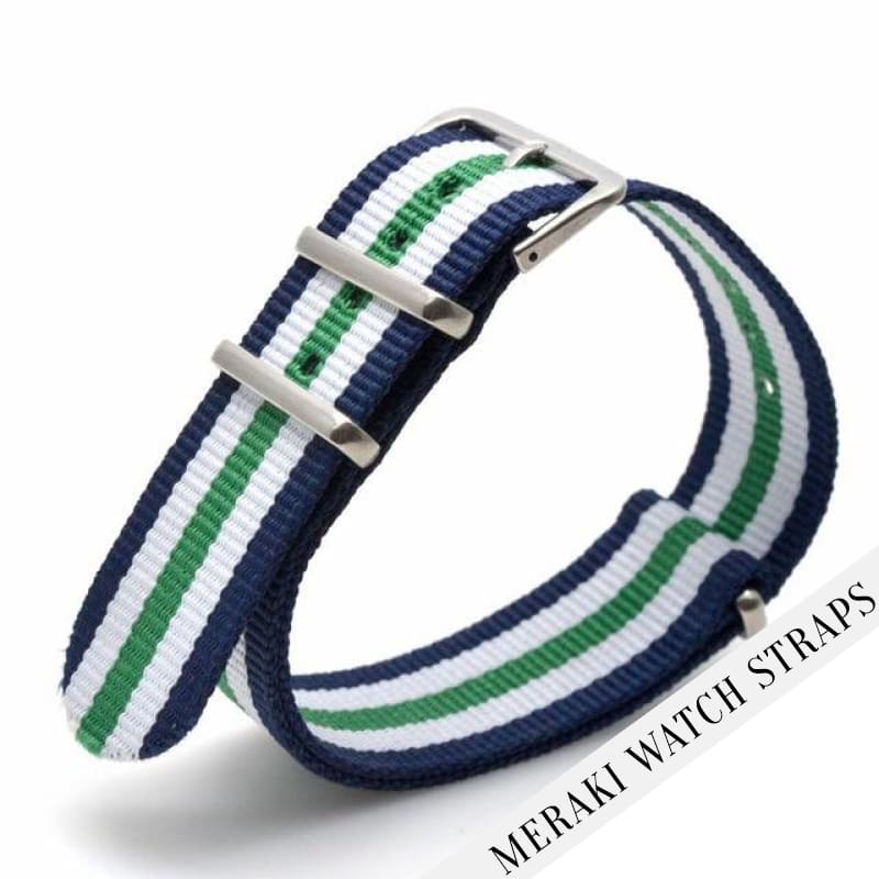 Navy & White/green Stripe - 20Mm Nato Watch Strap