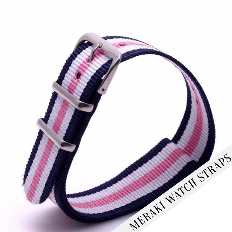 Navy & White/pink Stripe Nato Watch Strap