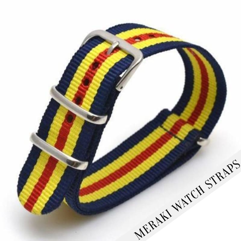 Navy & Yellow/red Stripe - 20Mm Nato Watch Strap