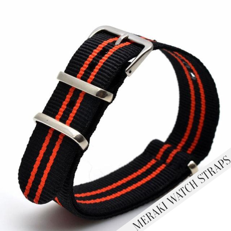 Black & Double Red Thin Stripe - 20Mm Nato Watch Strap