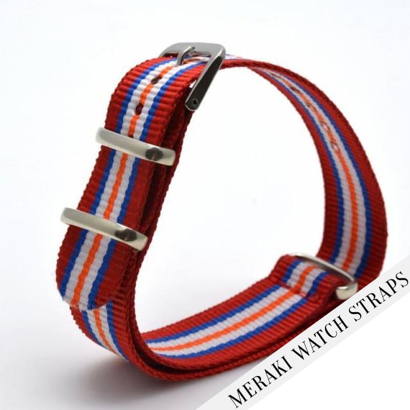 Red & Blue/white/orange Stripe - 22Mm Nato Watch Strap