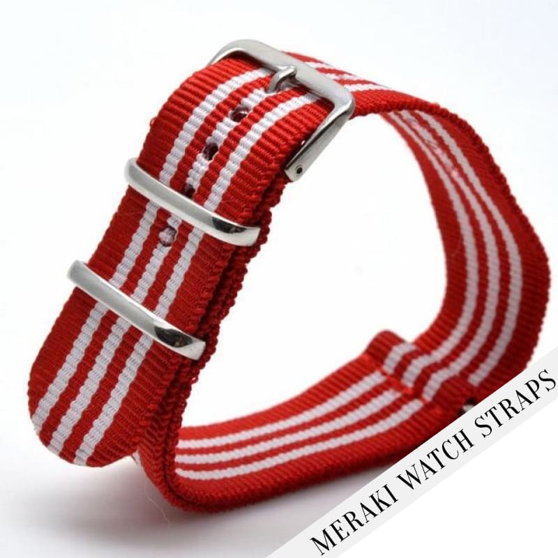 Red & Triple White Stripe - 22Mm Nato Watch Strap