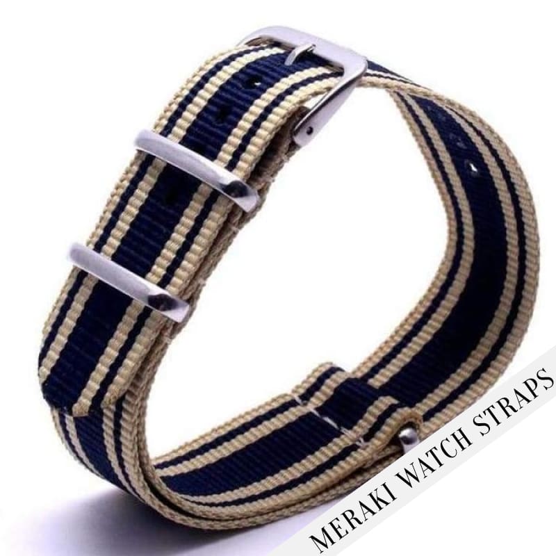 Tan & Triple Navy Stripe - 22Mm Nato Watch Strap