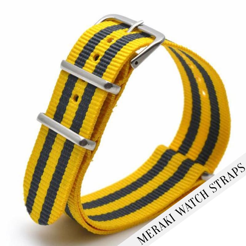 Yellow & Double Grey Stripe - 24Mm Nato Watch Strap