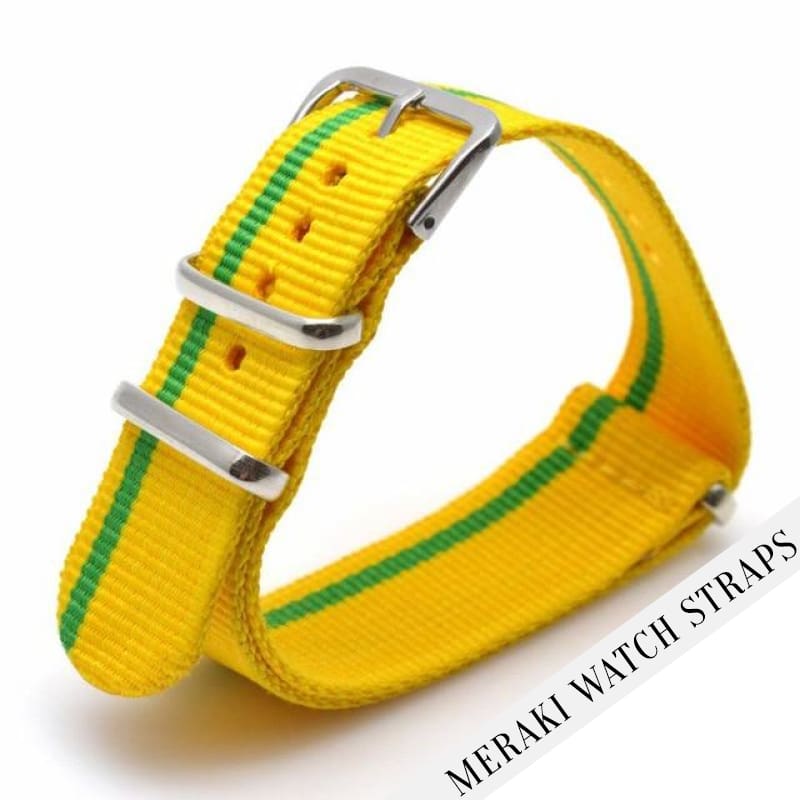 Yellow & Green Side Stripe - 18Mm Nato Watch Strap